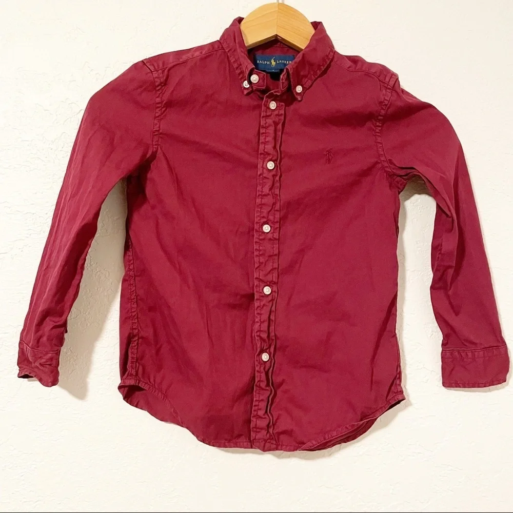 Ralph Lauren Boys‎ Burgandy Long Sleeve Button Up Shirt Size 6